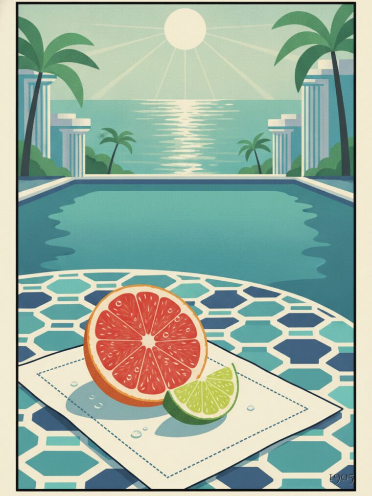 Cítricos al Sol — Radiant Slices by the Azure Pool