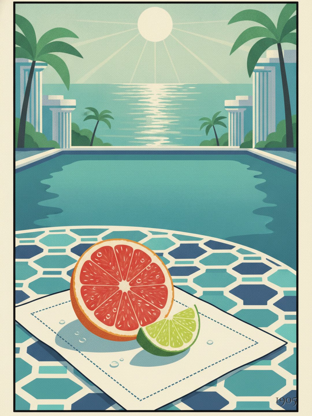 Cítricos al Sol — Radiant Slices by the Azure Pool