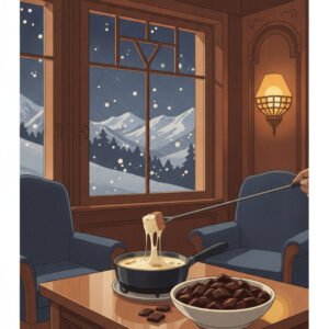 Fireside Fondue Glow — Alpine Comfort in the Winter Night