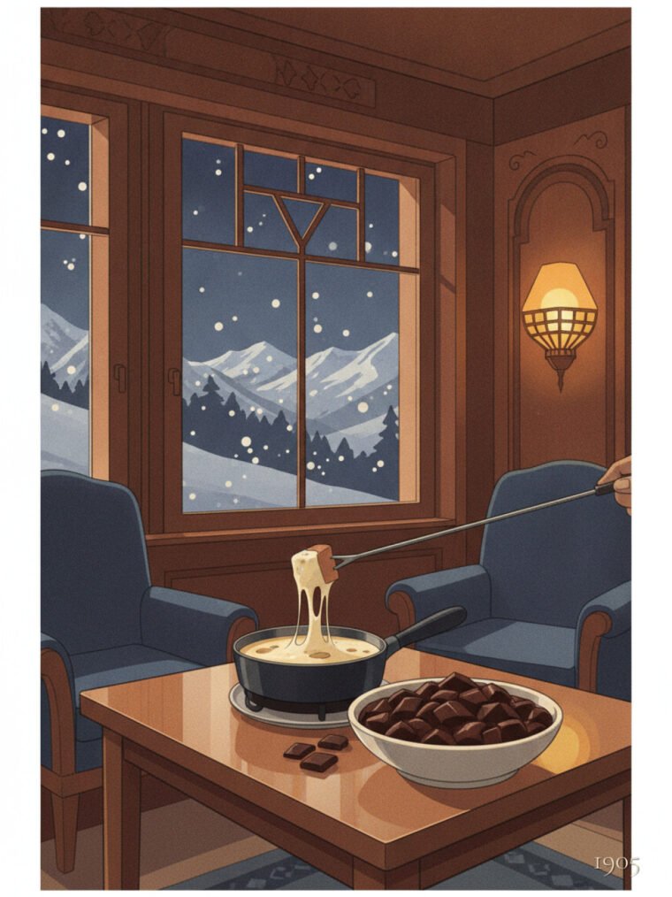 Fireside Fondue Glow — Alpine Comfort in the Winter Night