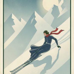 Skier's Silent Glide — Graceful Descent Under Lunar Light