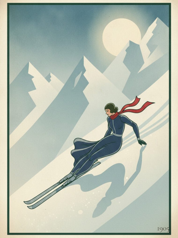 Skier's Silent Glide — Graceful Descent Under Lunar Light