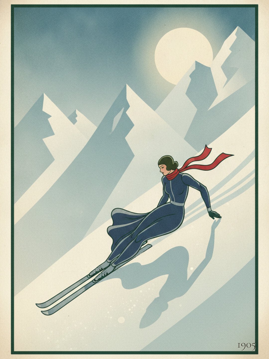 Skier's Silent Glide — Graceful Descent Under Lunar Light