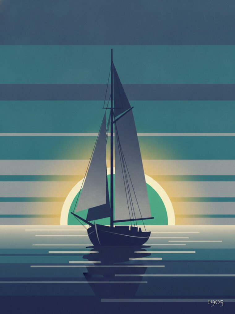 Velero al Atardecer — Silhouette sobre el Horizonte Carmesí